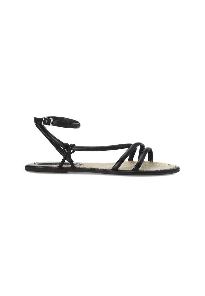 Angico Black Leather Strappy Flat