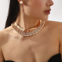18K Gold-Plated Pearl Earrings and Necklace Jewelry Set