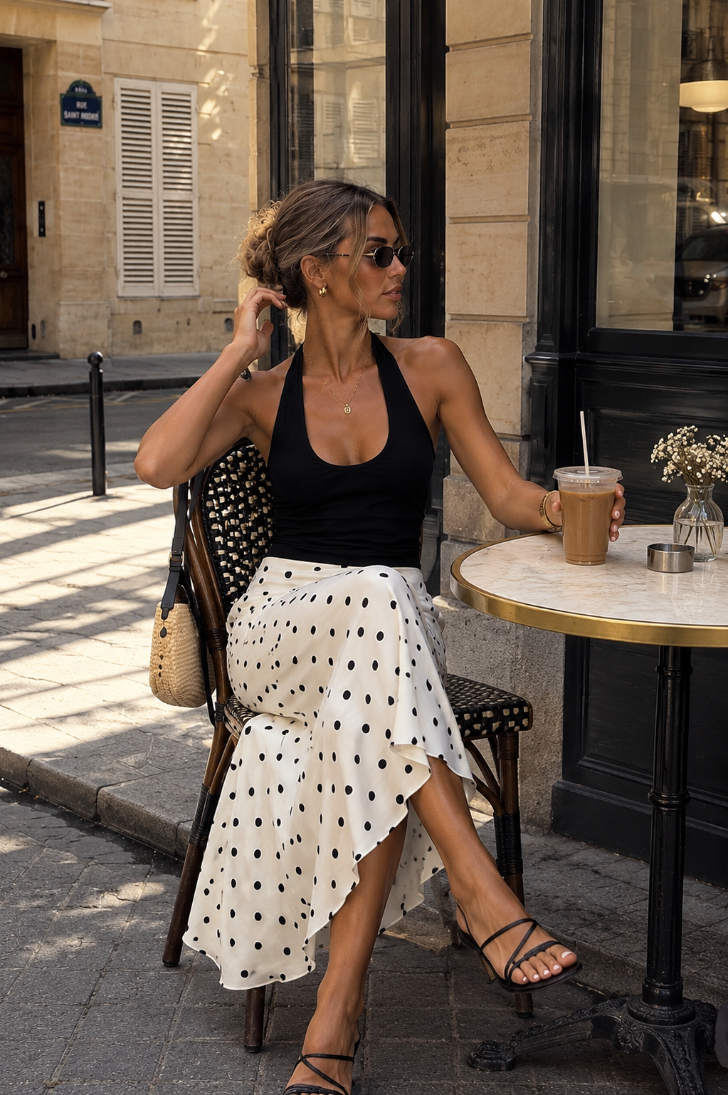 Falda midi de lunares