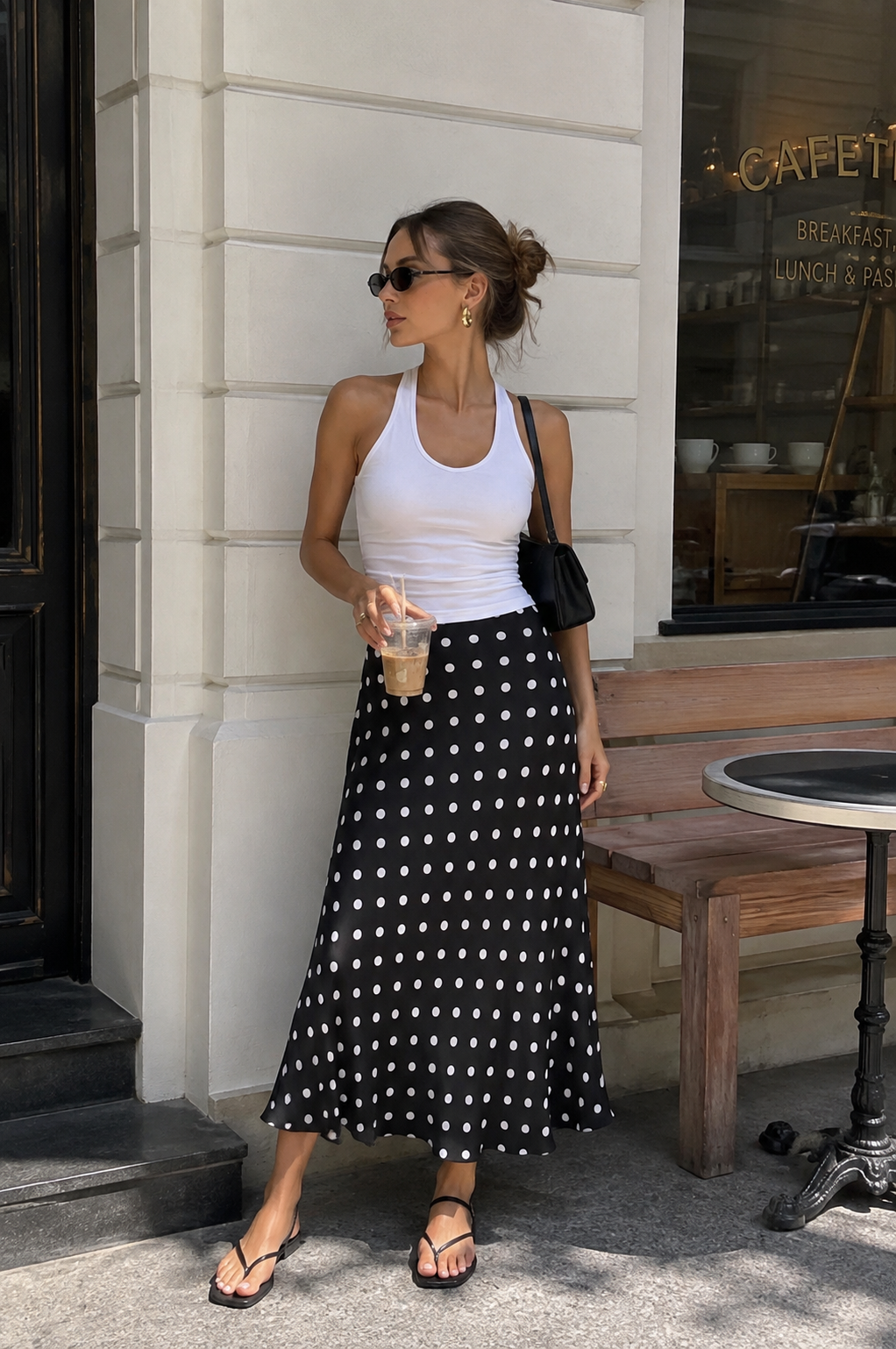 Falda midi de lunares