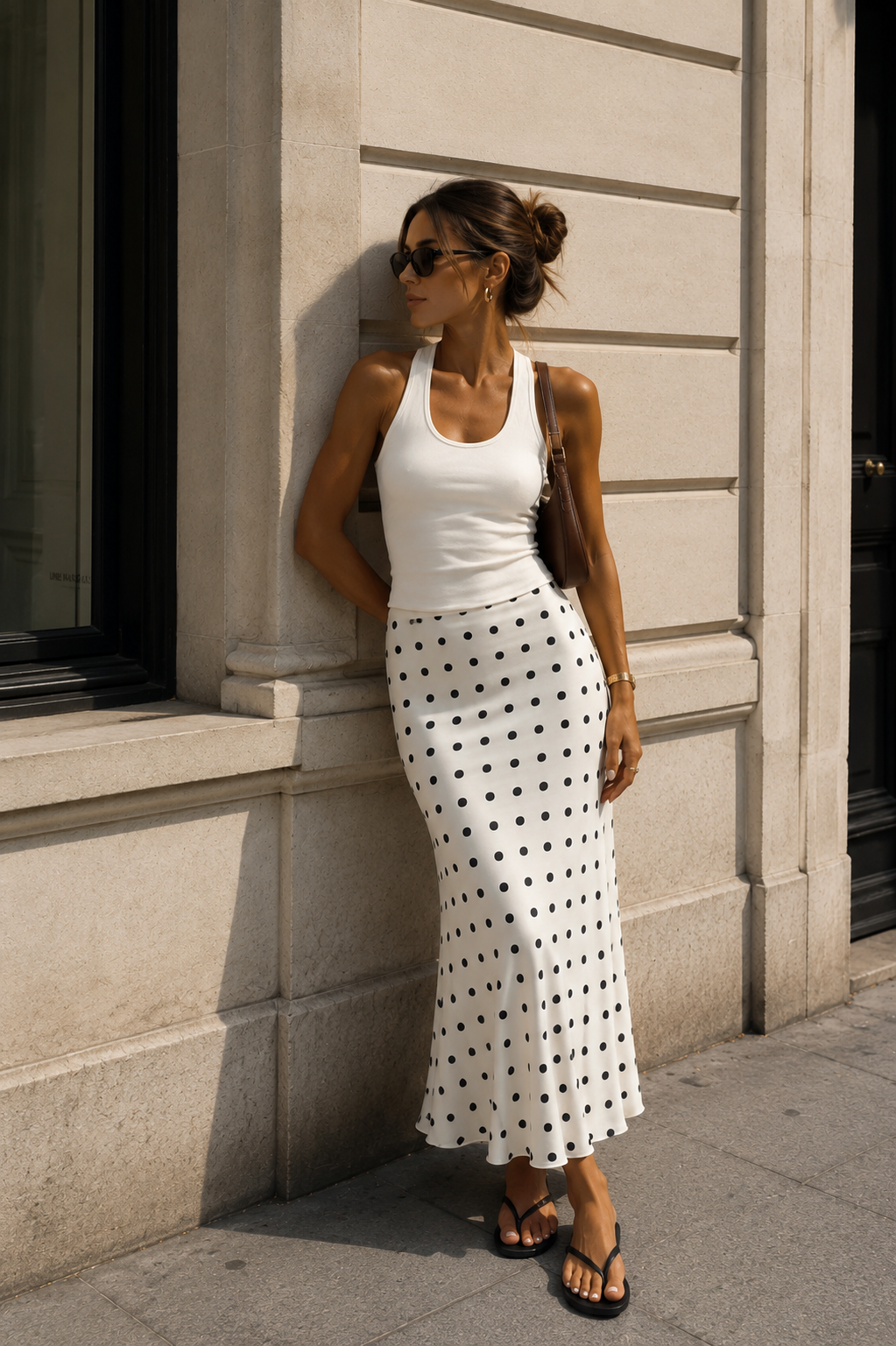 Falda midi de lunares