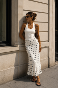 Falda midi de lunares