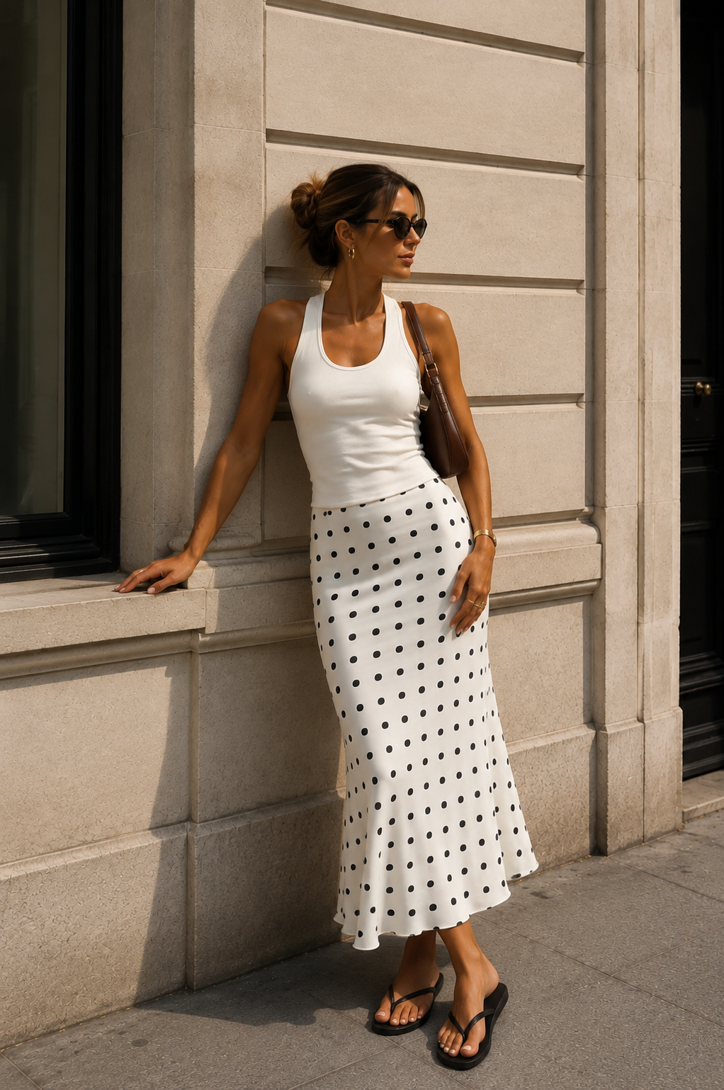 Falda midi de lunares
