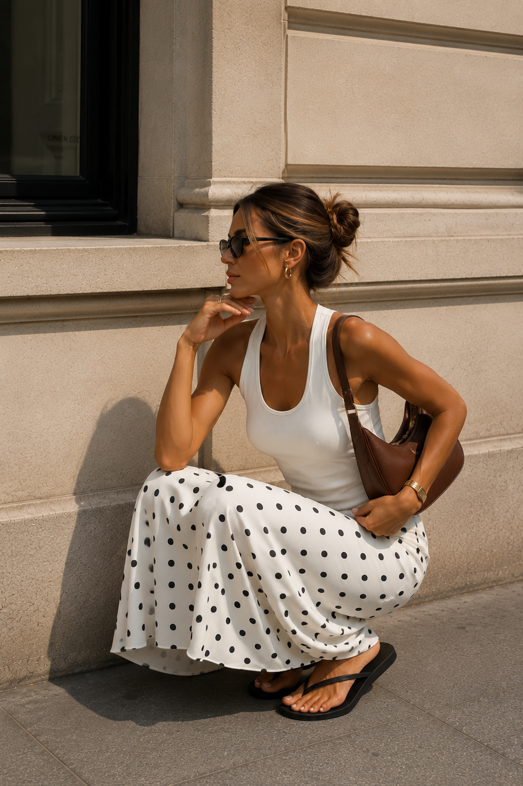 Falda midi de lunares