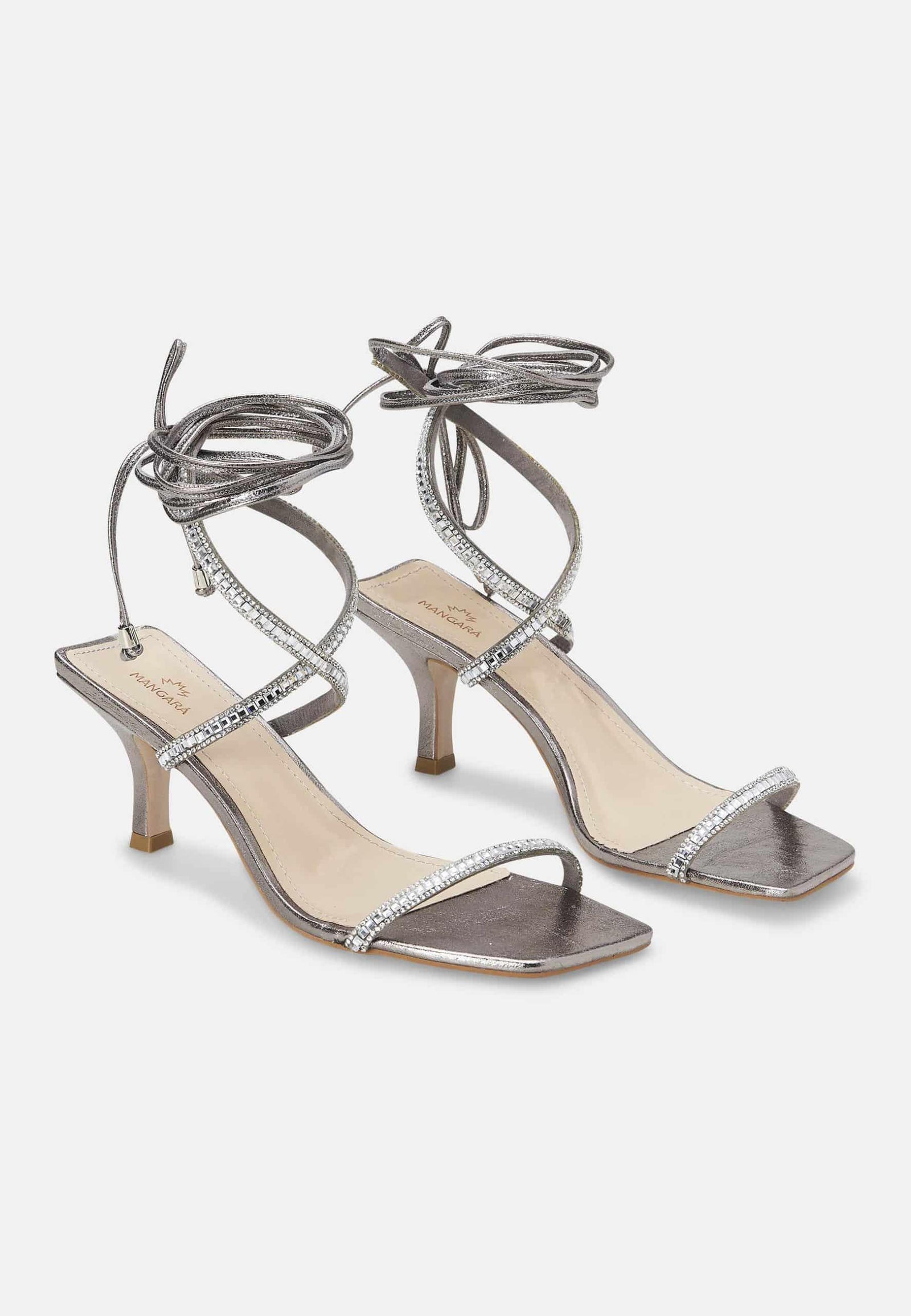 Aroeira Silver Leather Sandals – 8cm Heel-2