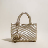 Happy Mini Woven Leather Top Handle Bag – Artisan Handwoven Structured Mini Tote with Knotted Charm