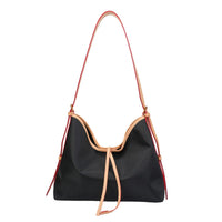 Colorblock Water-Resistant Hobo Tote Bag with Leather Trim-1