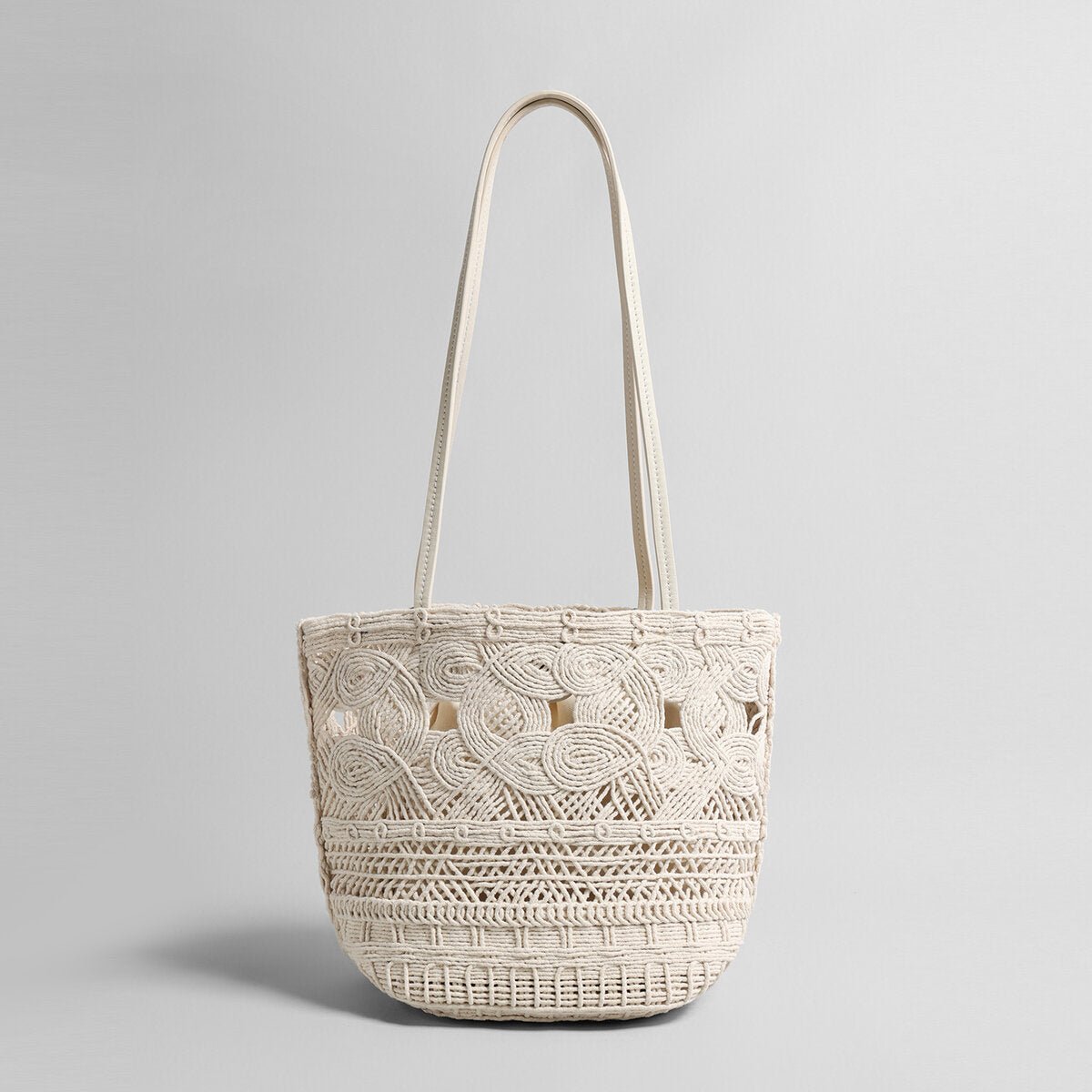 Macramé Open-Weave Tote Bag – Handcrafted Cotton Rope Shoulder Bag with Drawstring Liner-0