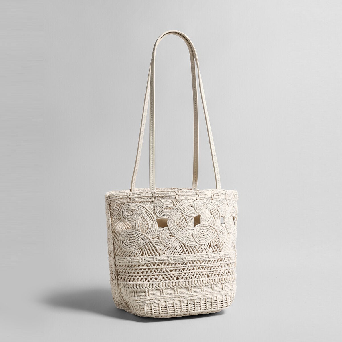 Macramé Open-Weave Tote Bag – Handcrafted Cotton Rope Shoulder Bag with Drawstring Liner-1