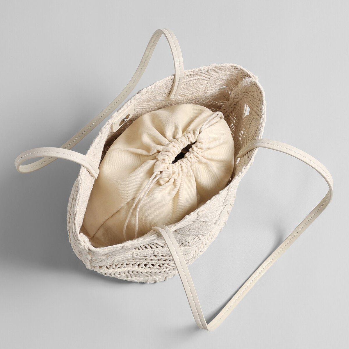 Macramé Open-Weave Tote Bag – Handcrafted Cotton Rope Shoulder Bag with Drawstring Liner-2