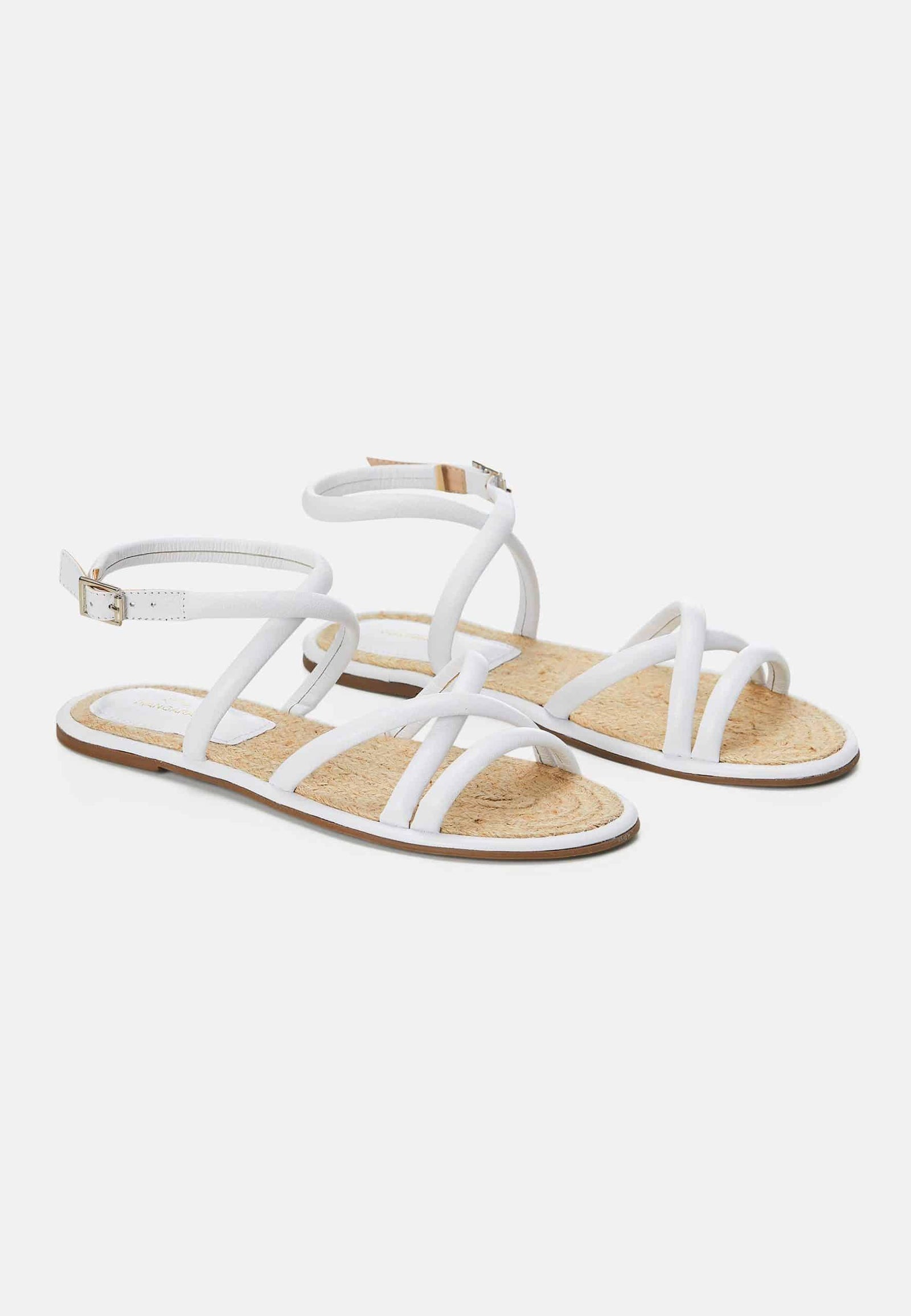 Angico White Leather Flat Sandals-2