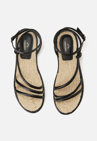 Angico Black Leather Strappy Flat