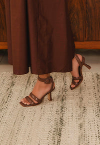 Uvaia Calf Chocolat Leather Sandals – 8.5cm Sculpted Heel