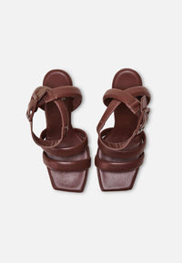Uvaia Calf Chocolat Leather Sandals – 8.5cm Sculpted Heel