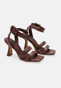 Uvaia Calf Chocolat Leather Sandals – 8.5cm Sculpted Heel