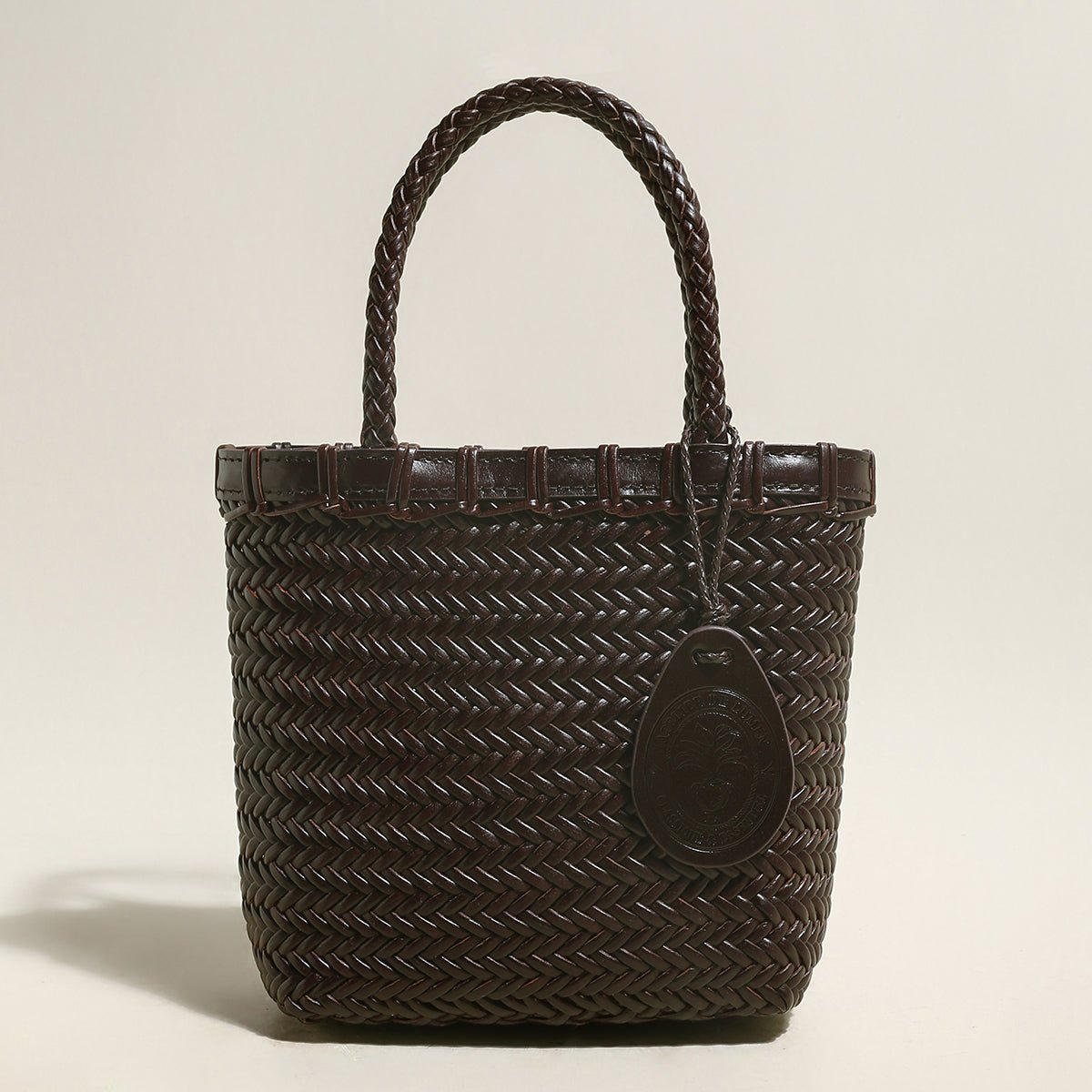 Siena Handwoven Calf Leather Basket Tote – Artisan Herringbone Leather Carryall with Signature Charm-0