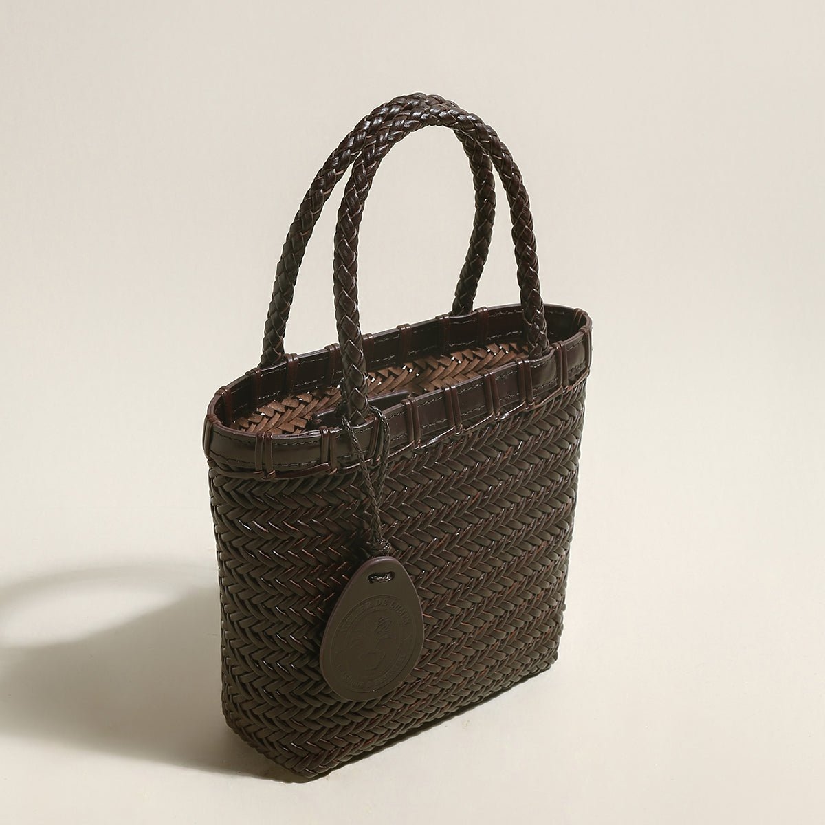 Siena Handwoven Calf Leather Basket Tote – Artisan Herringbone Leather Carryall with Signature Charm-1