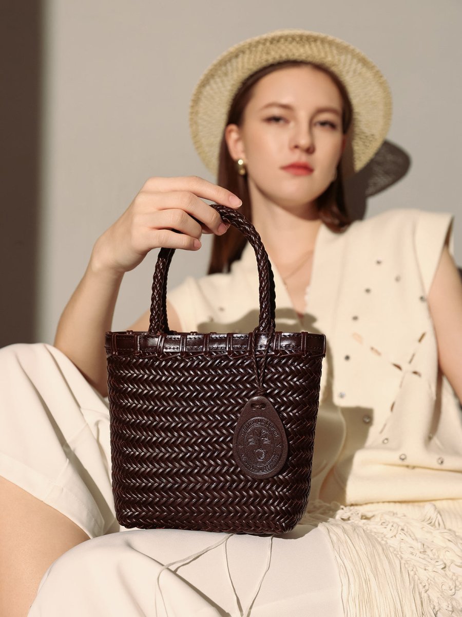 Siena Handwoven Calf Leather Basket Tote – Artisan Herringbone Leather Carryall with Signature Charm-4
